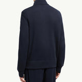 Wool, Cotton & Suede Zip-Up Cardigan