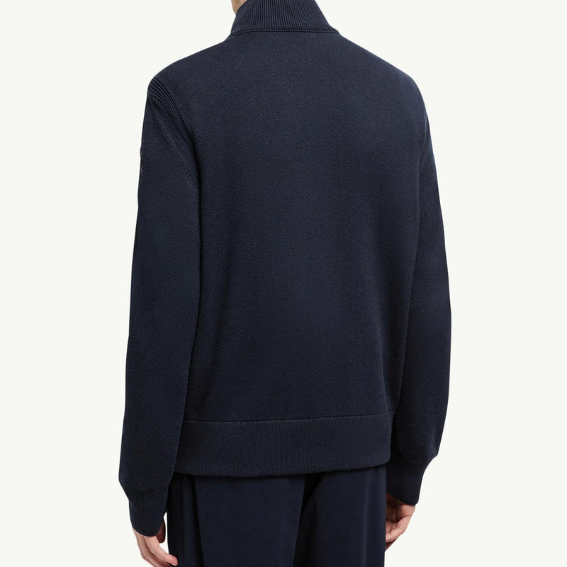 Wool, Cotton & Suede Zip-Up Cardigan