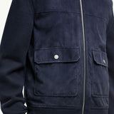 Wool, Cotton & Suede Zip-Up Cardigan