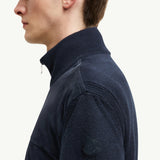 Wool, Cotton & Suede Zip-Up Cardigan