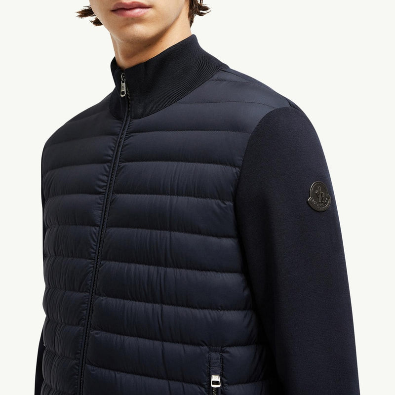 Padded Crepe Cotton Zip-Up Cardigan