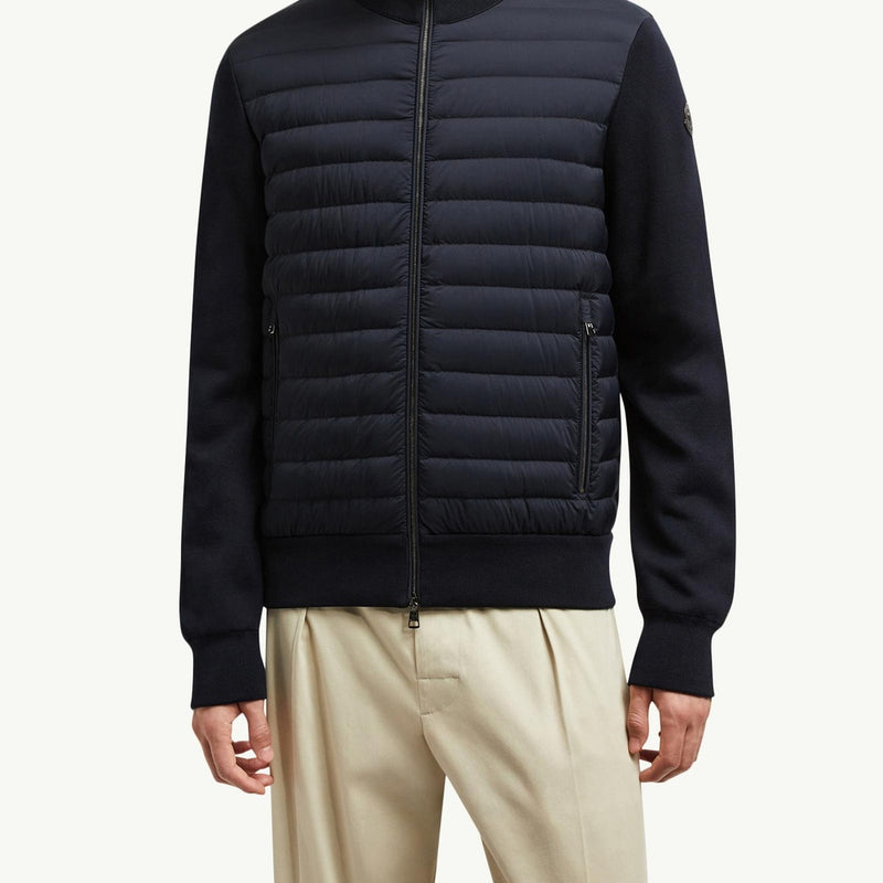 Padded Crepe Cotton Zip-Up Cardigan