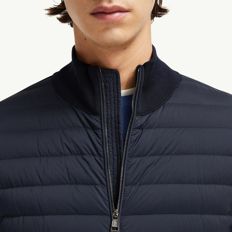 Padded Crepe Cotton Zip-Up Cardigan