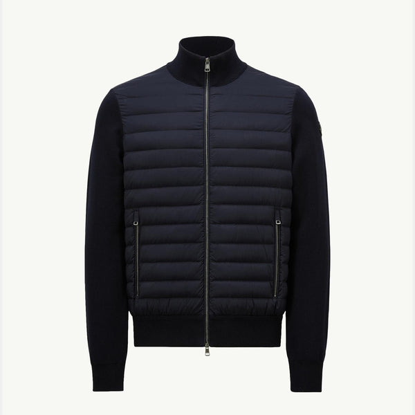 Padded Crepe Cotton Zip-Up Cardigan