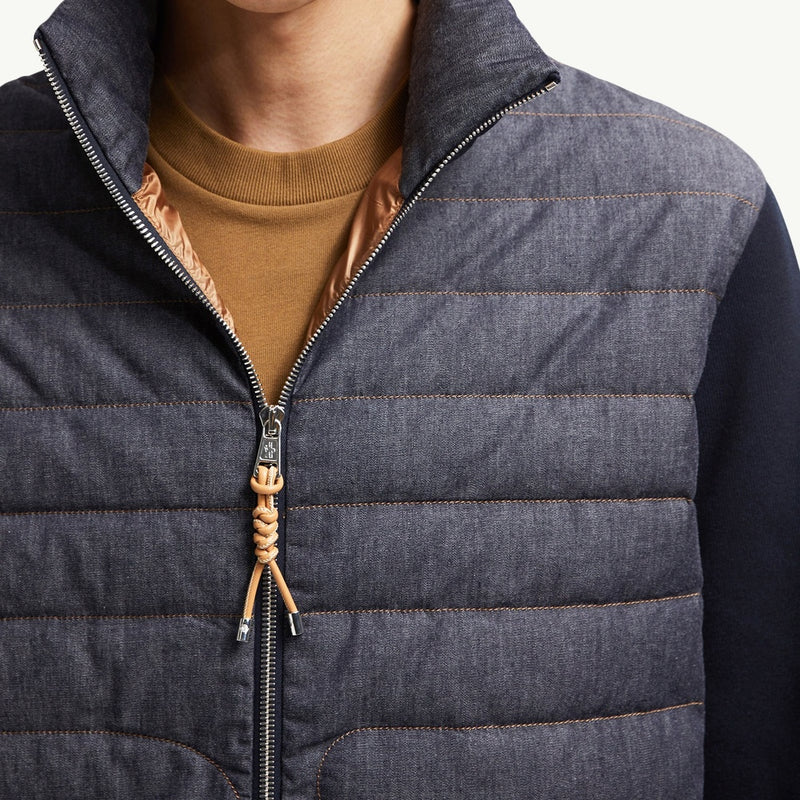 Padded Snake-Quilted Denim Cardigan