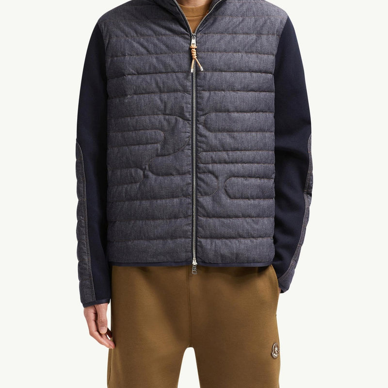 Padded Snake-Quilted Denim Cardigan