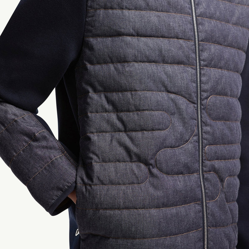 Padded Snake-Quilted Denim Cardigan