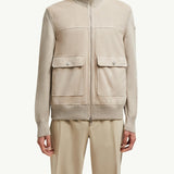 Wool, Cotton & Suede Zip-Up Cardigan