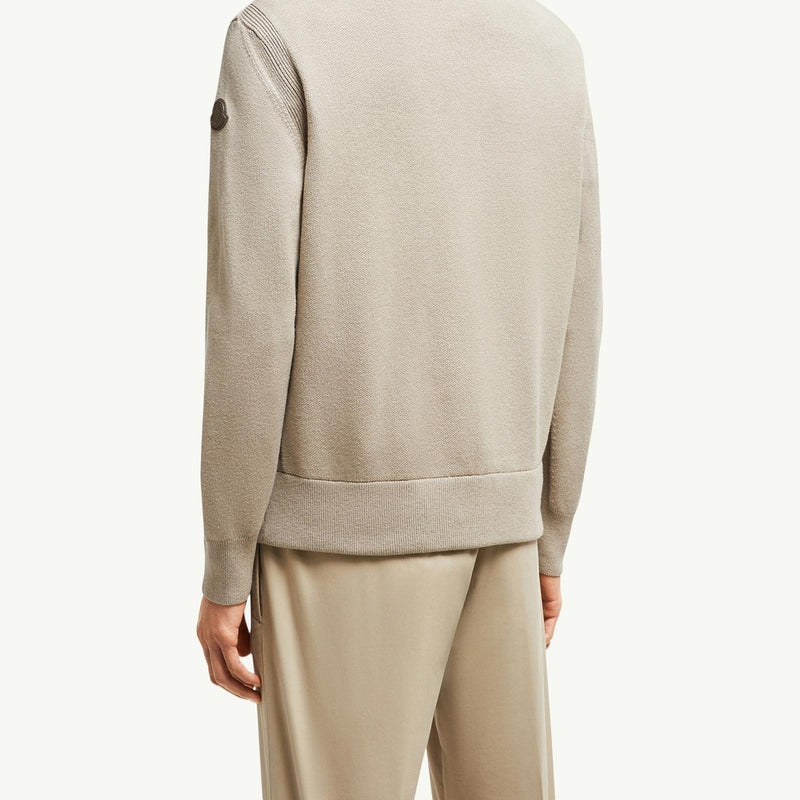 Wool, Cotton & Suede Zip-Up Cardigan