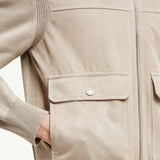 Wool, Cotton & Suede Zip-Up Cardigan