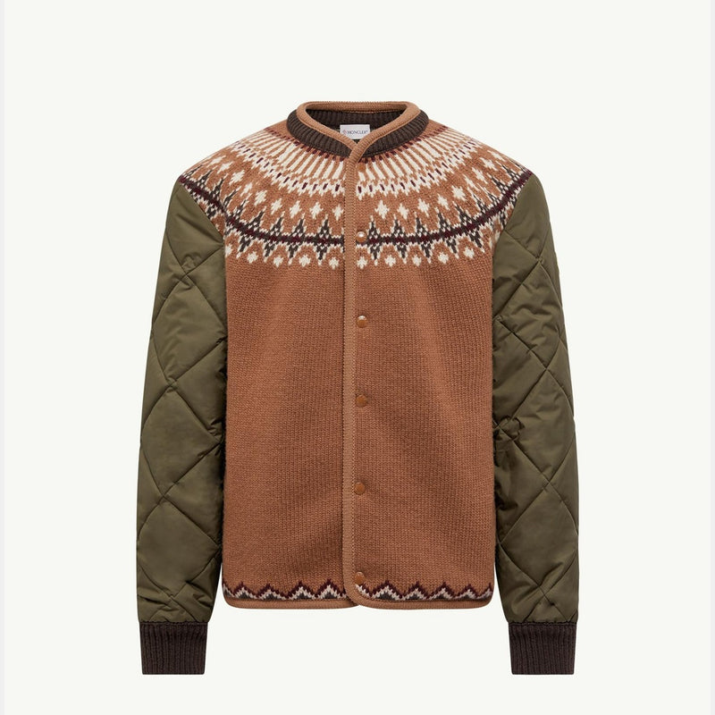 Padded Geometric Wool Blend Cardigan