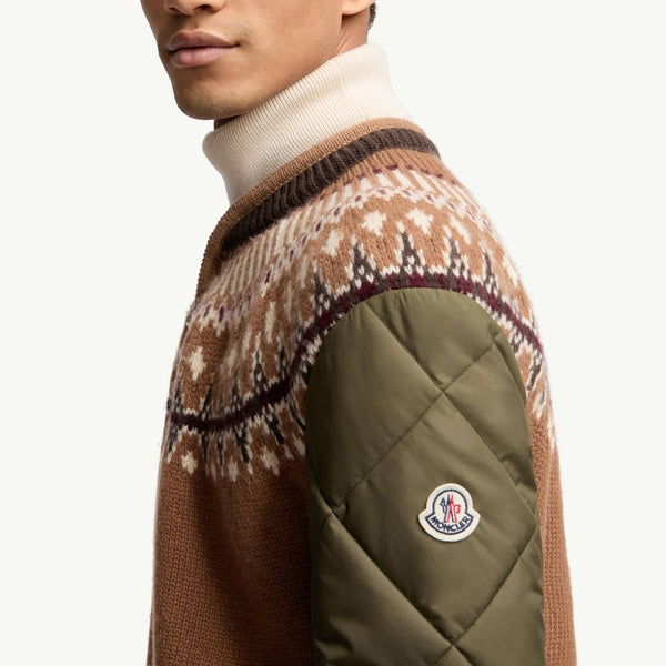 Padded Geometric Wool Blend Cardigan
