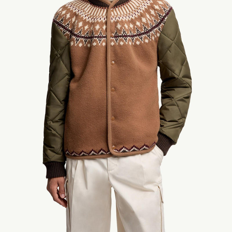 Padded Geometric Wool Blend Cardigan