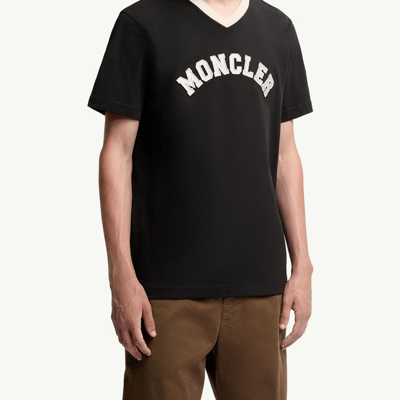 Embroidered Logo Cotton Piquet V-Neck T-Shirt