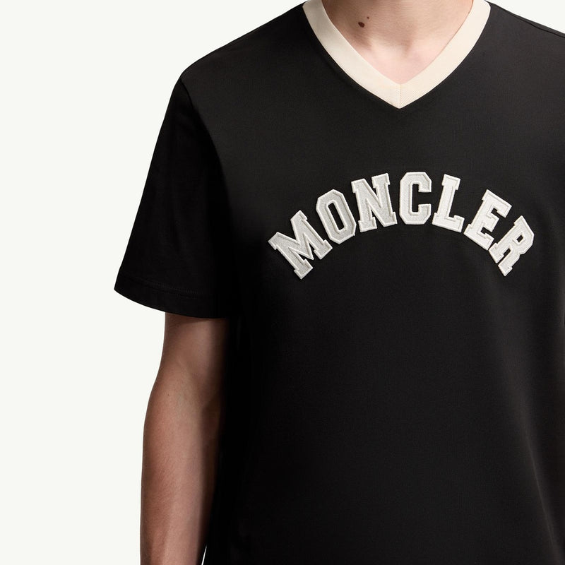 Embroidered Logo Cotton Piquet V-Neck T-Shirt