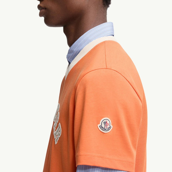 Embroidered Logo Cotton Piquet V-Neck T-Shirt