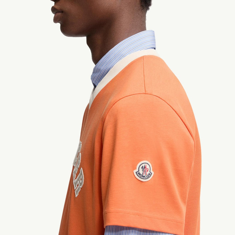 Embroidered Logo Cotton Piquet V-Neck T-Shirt