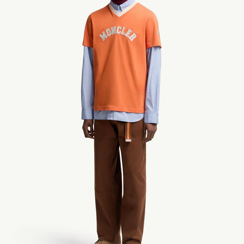 Embroidered Logo Cotton Piquet V-Neck T-Shirt