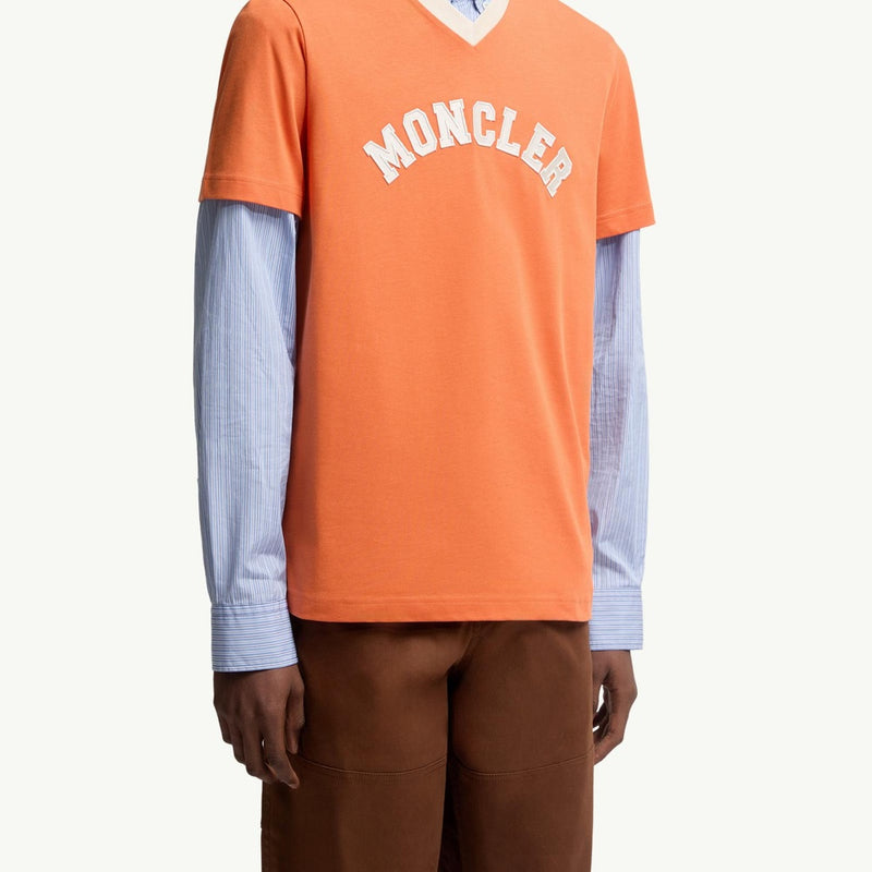 Embroidered Logo Cotton Piquet V-Neck T-Shirt