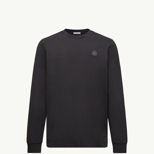 Leather Logo Long Sleeve Cotton T-Shirt