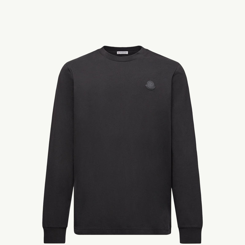 Leather Logo Long Sleeve Cotton T-Shirt