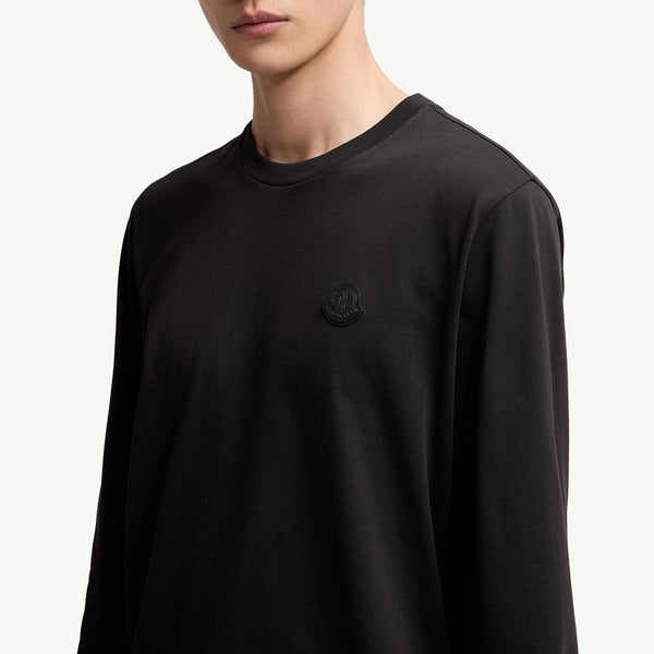 Leather Logo Long Sleeve Cotton T-Shirt