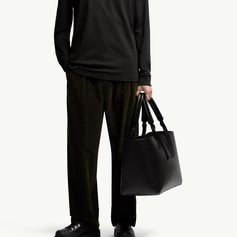 Leather Logo Long Sleeve Cotton T-Shirt