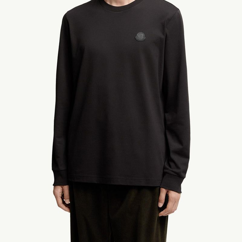 Leather Logo Long Sleeve Cotton T-Shirt