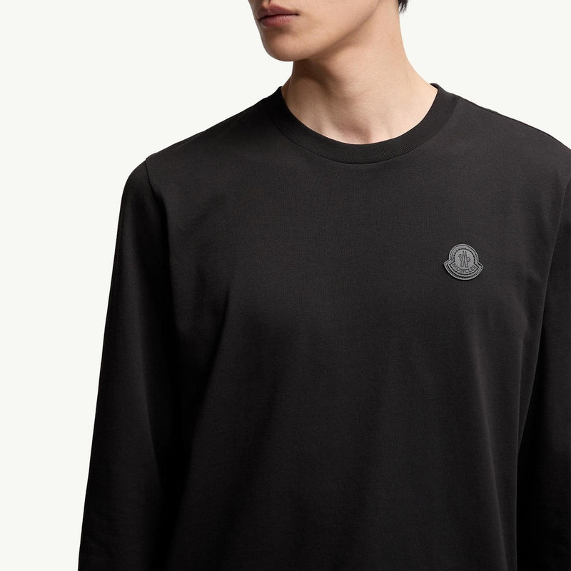 Leather Logo Long Sleeve Cotton T-Shirt