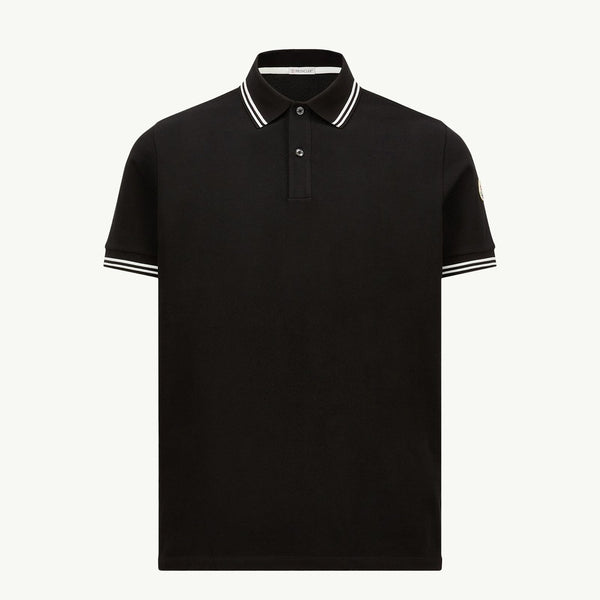 Striped Trim Cotton Piquet Polo Shirt