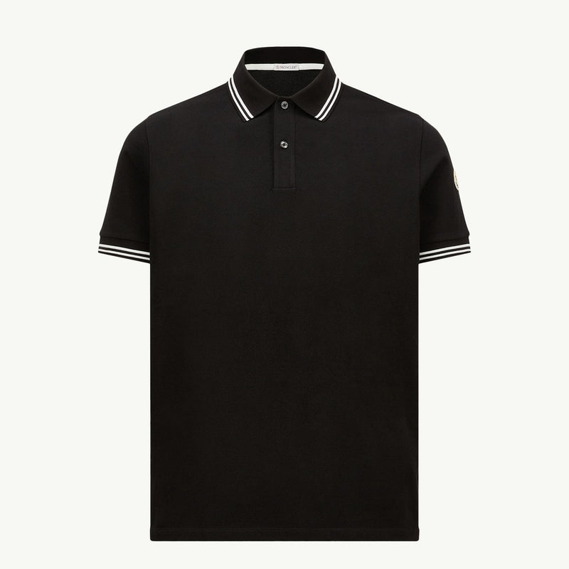 Striped Trim Cotton Piquet Polo Shirt