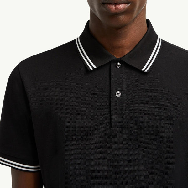 Striped Trim Cotton Piquet Polo Shirt