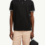 Striped Trim Cotton Piquet Polo Shirt