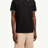 Striped Trim Cotton Piquet Polo Shirt