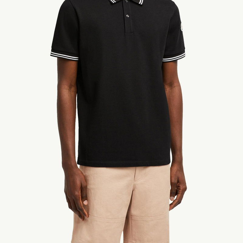 Striped Trim Cotton Piquet Polo Shirt