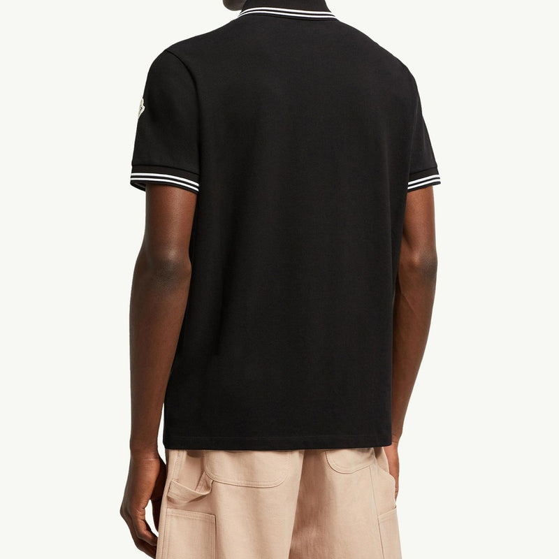 Striped Trim Cotton Piquet Polo Shirt