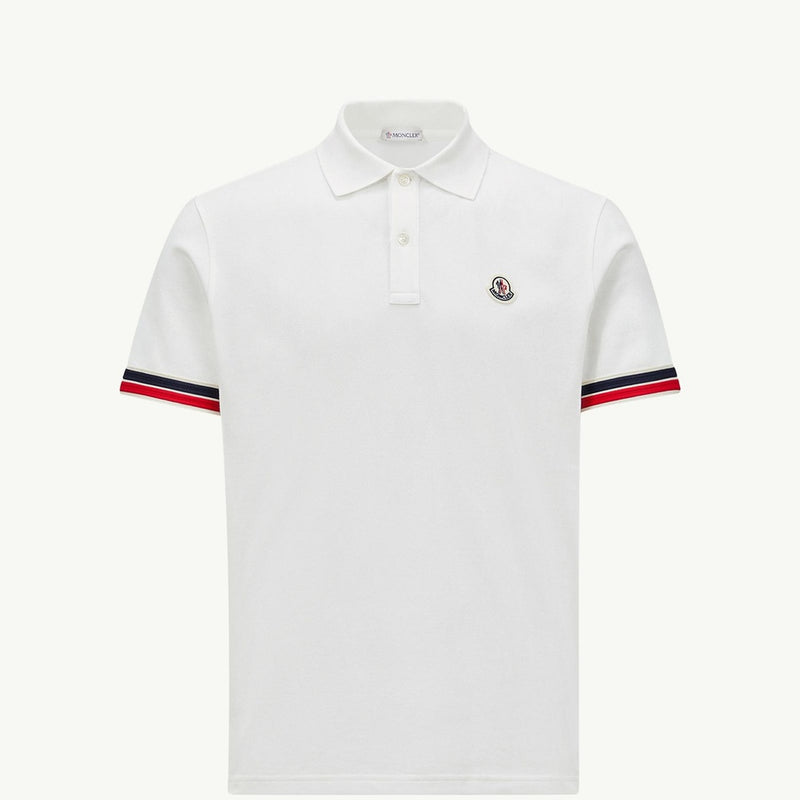 Striped Trim Cotton Piquet Polo Shirt