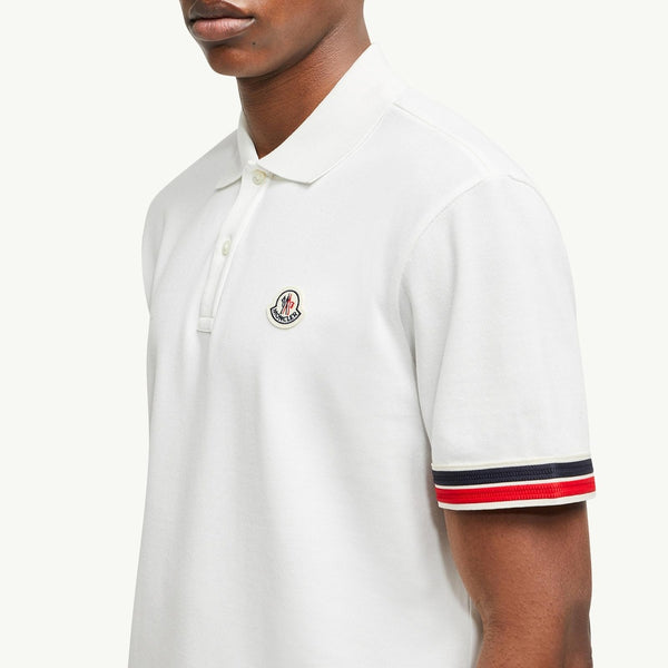Striped Trim Cotton Piquet Polo Shirt