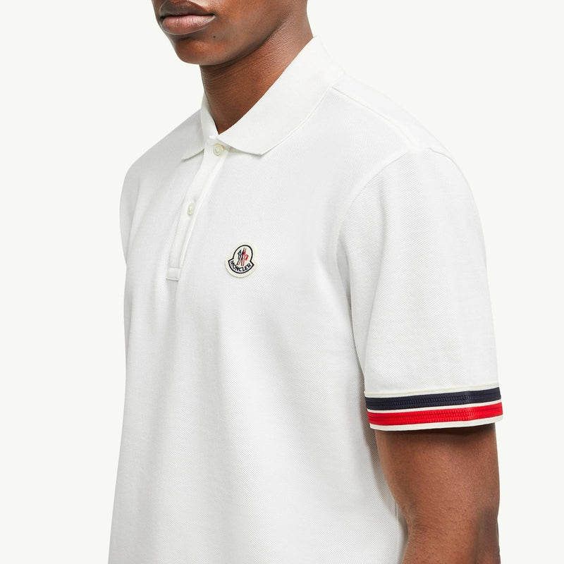 Striped Trim Cotton Piquet Polo Shirt