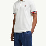 Striped Trim Cotton Piquet Polo Shirt