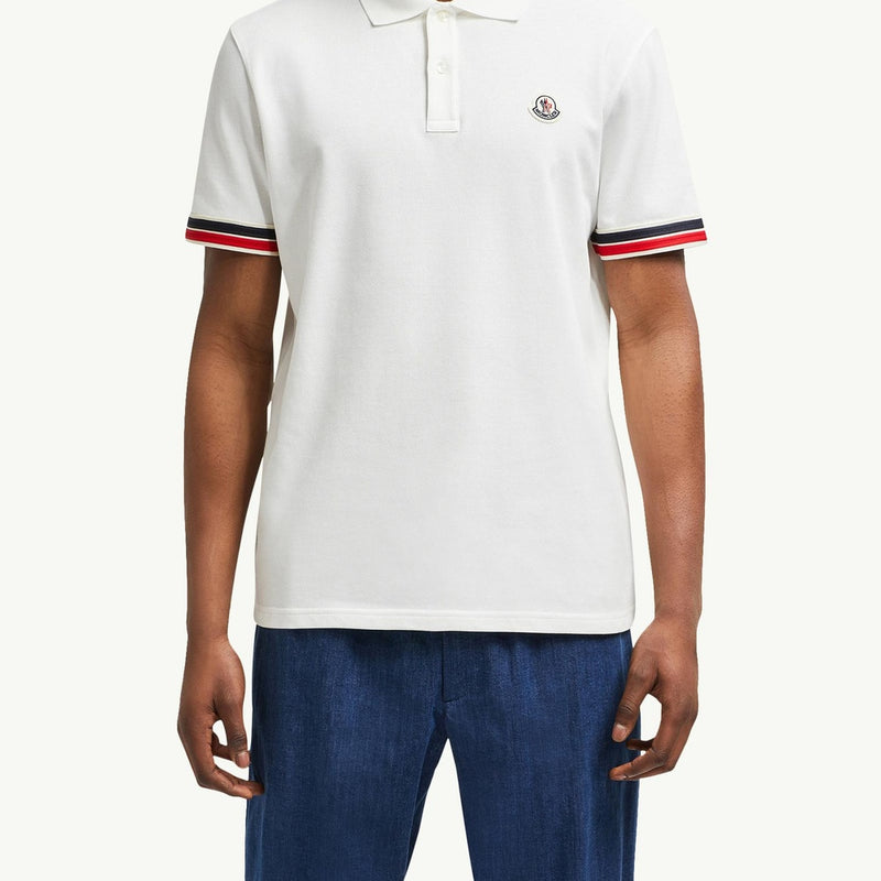 Striped Trim Cotton Piquet Polo Shirt