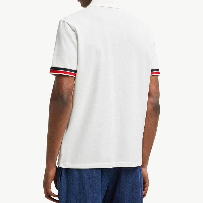 Striped Trim Cotton Piquet Polo Shirt