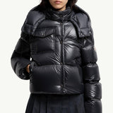Erea Square-Quilted Hooded Short Down Jacket
