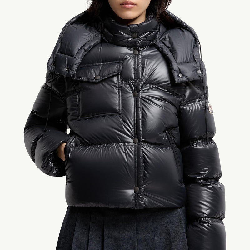 Erea Square-Quilted Hooded Short Down Jacket