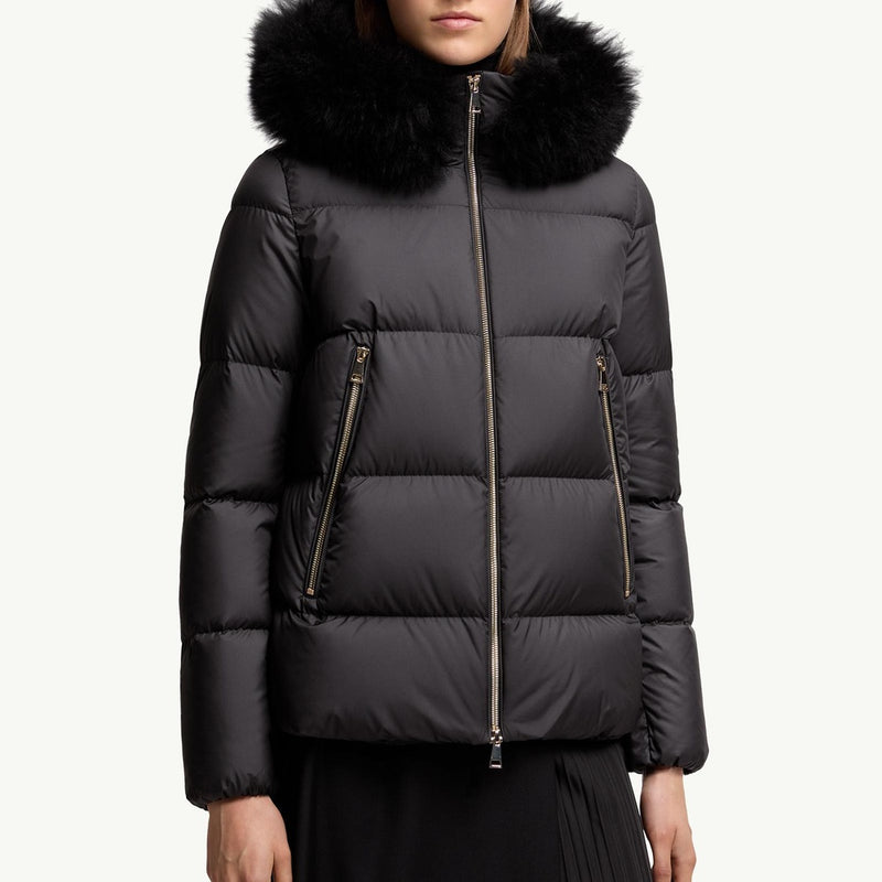 Laichefur Hooded Shearling-Trimmed Short Down Jacket