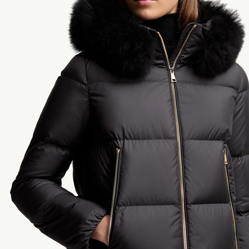 Laichefur Hooded Shearling-Trimmed Short Down Jacket