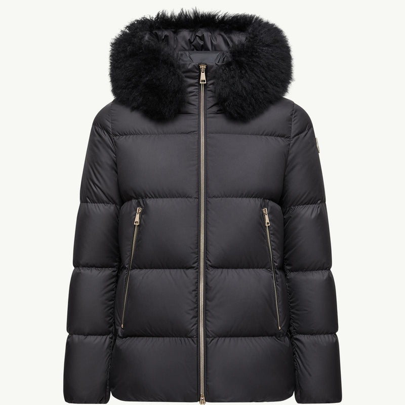 Laichefur Hooded Shearling-Trimmed Short Down Jacket