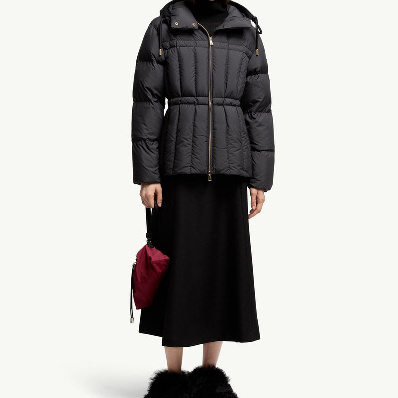 Estom Vertical-Quilted Hooded Short Down Jacket
