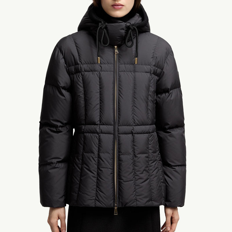 Estom Vertical-Quilted Hooded Short Down Jacket