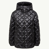 Diamond-Quilted Hooded Short Down Jacket